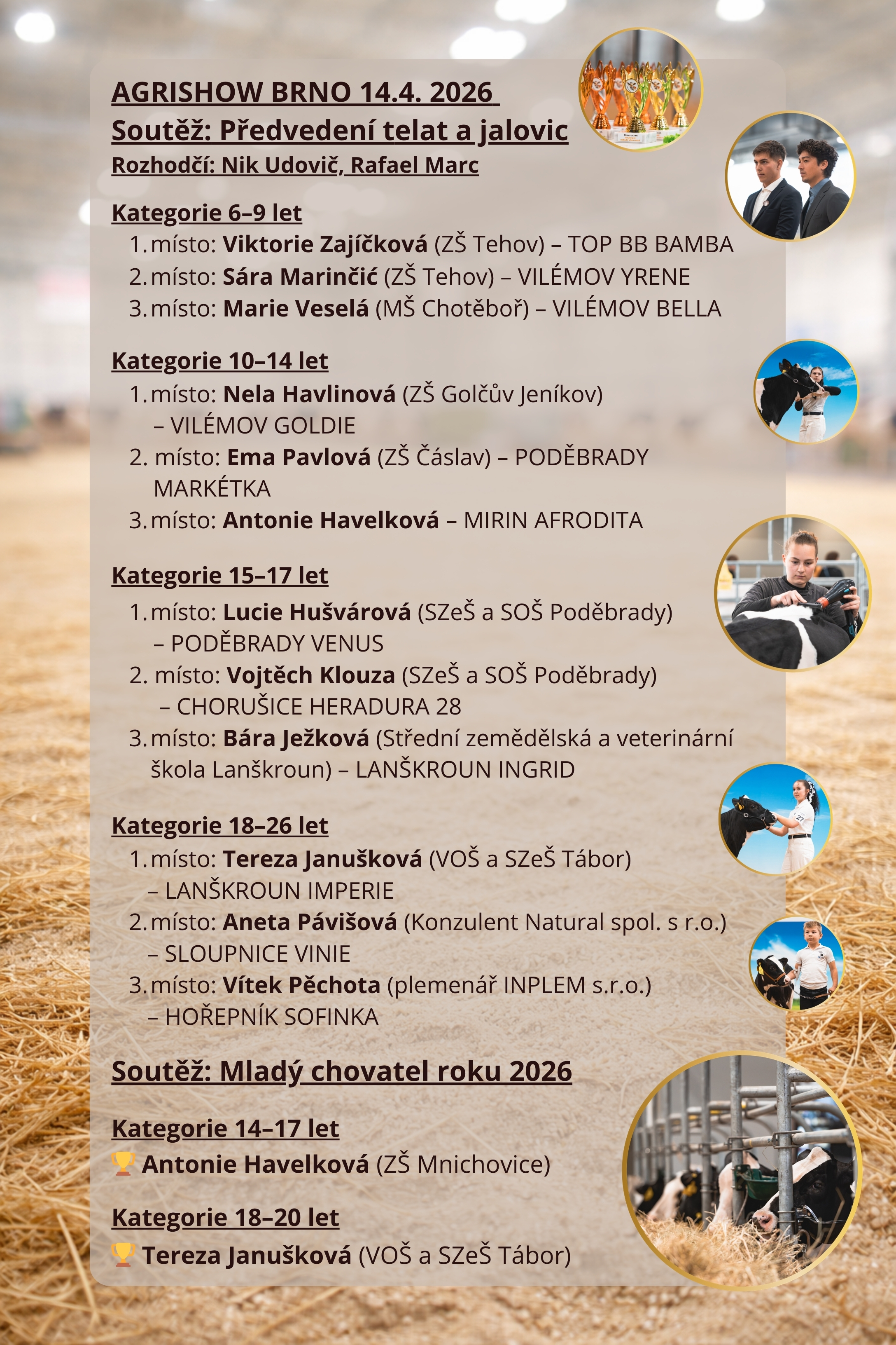 AGRISHOW BRNO 2026 PROGRAM PAVILON P Ze života dojného skotu Neděle 12. 4. Pondělí 13. 4. 2026 Soutěž Mladý chovatel roku 2026 Soutěž probíhá v zákulisí pavilonu P v rámci expozice dojného sko10