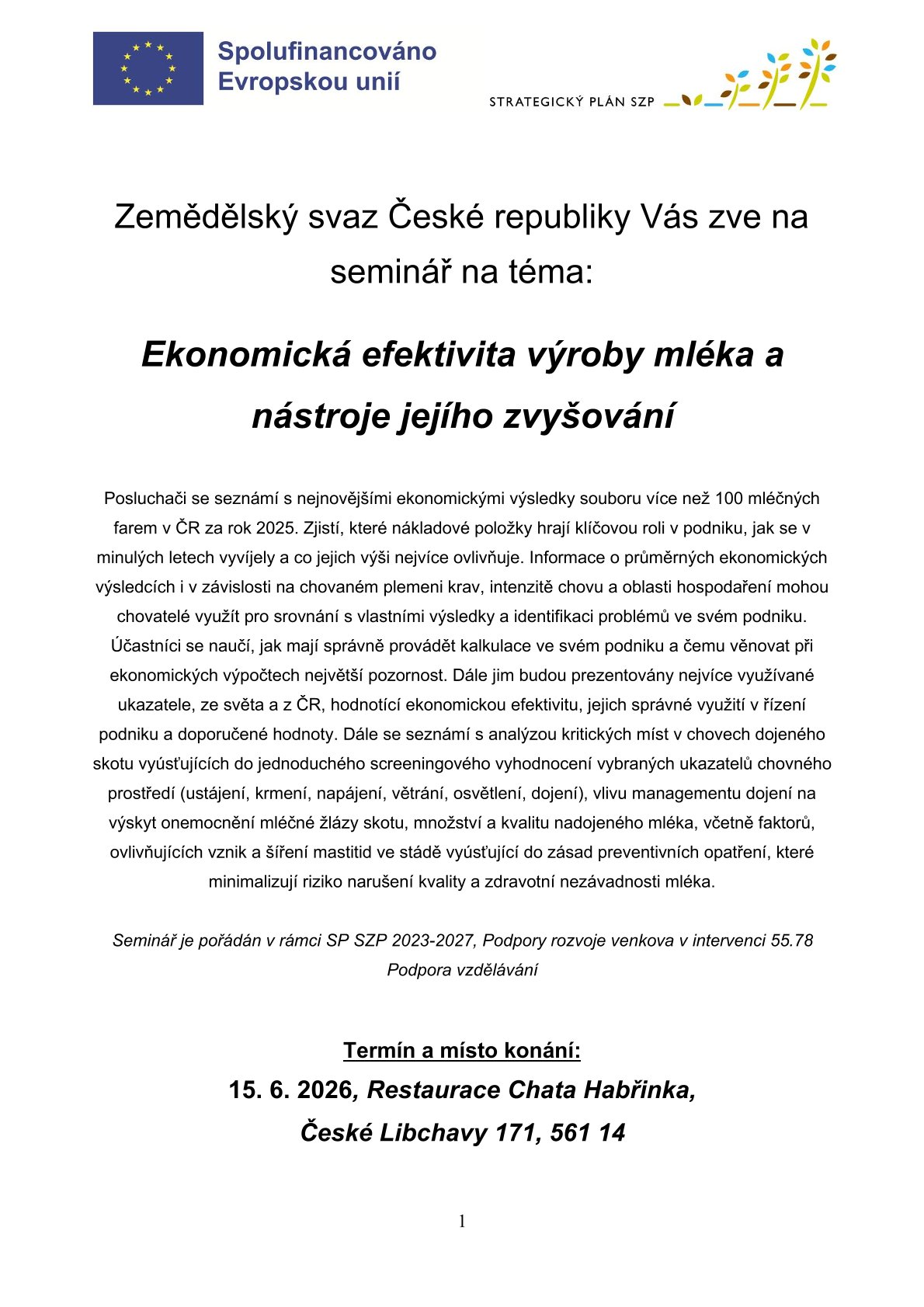 Ekonomická efektivita výroby mléka a nástroje její o zvyšování