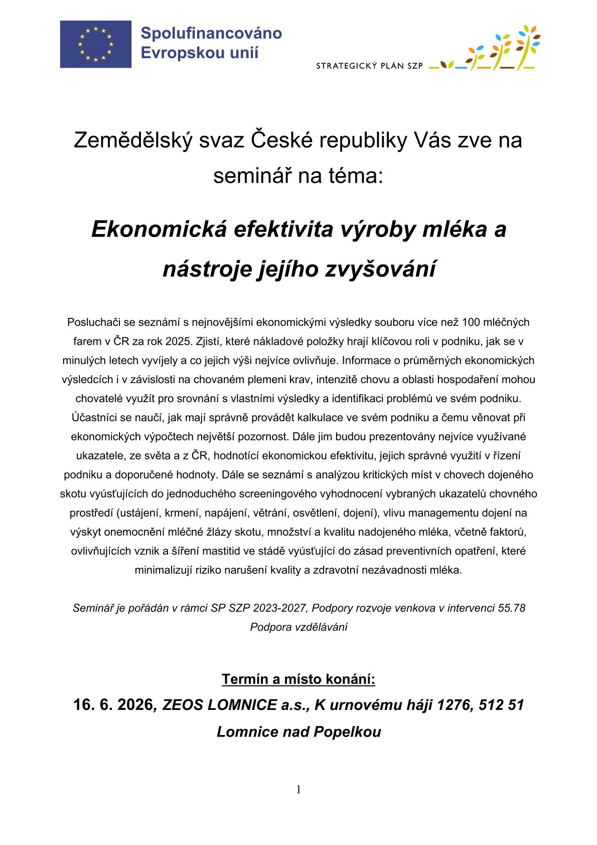 pozvanka ekonomika mleka 16 6 2026 lomnice nad popelkou